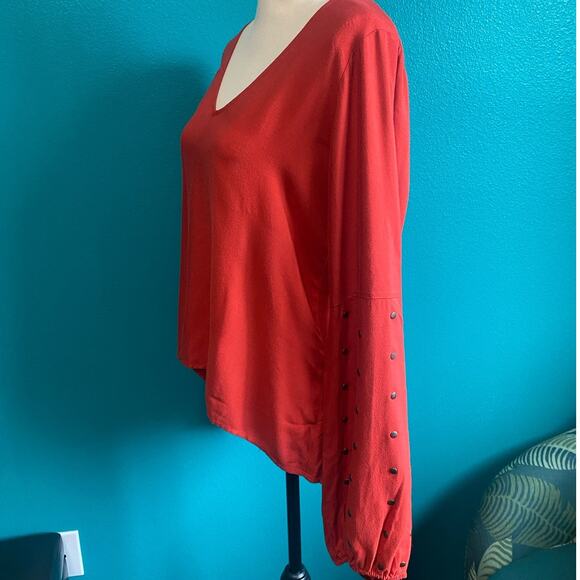 For Love & Lemons Red V-Neck Studded Balloon Sleeve Shirt Women's Medium - Picture 7 of 9